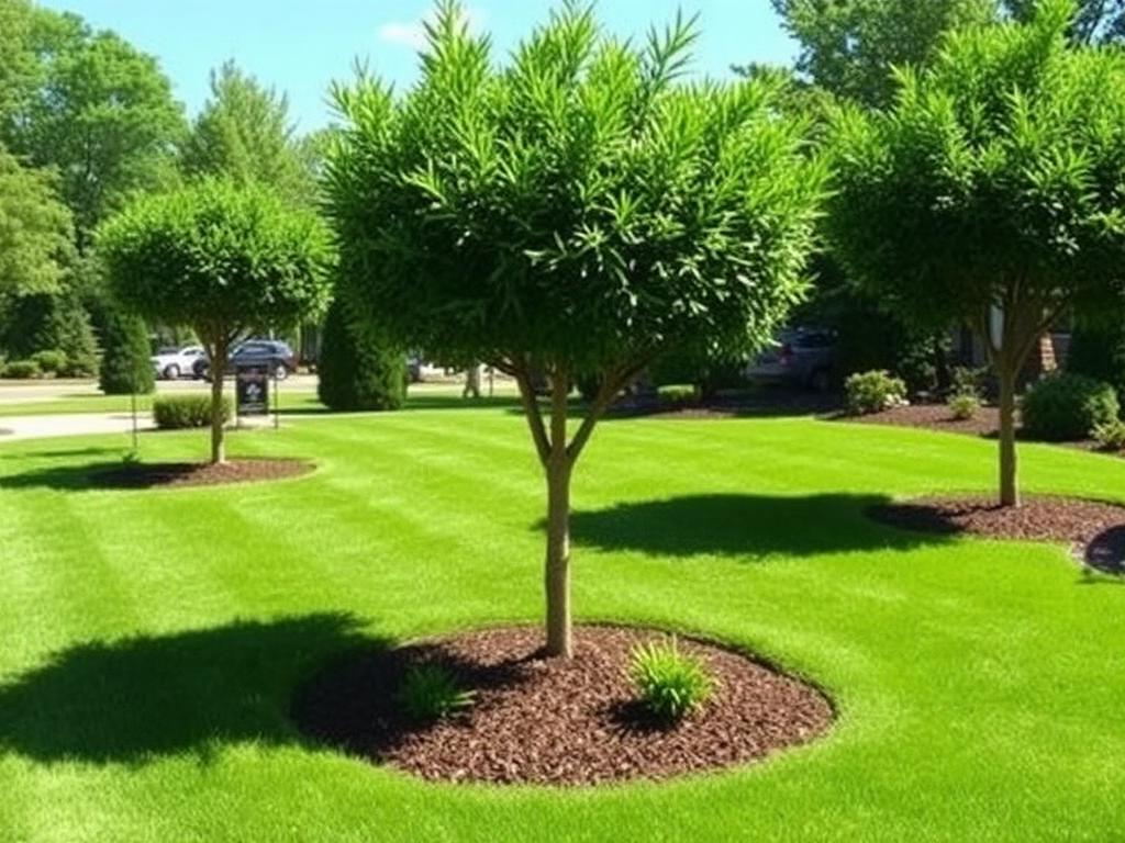 Manicured lawn with freshly pruned trees